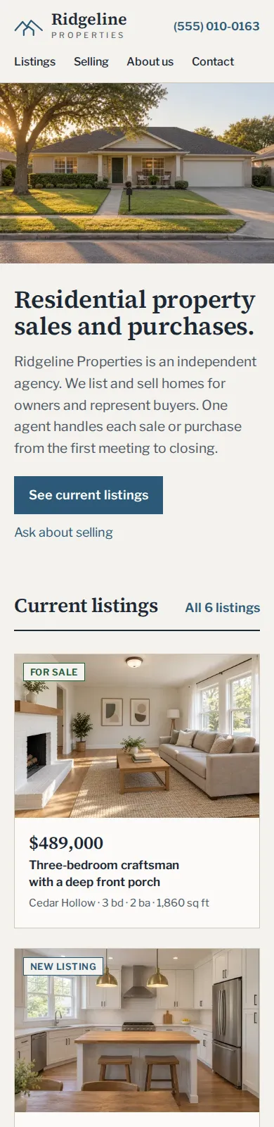 Concept example: the independent property agent website on a phone